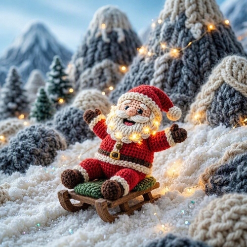 Crochet Santa Sledding Christmas Paper