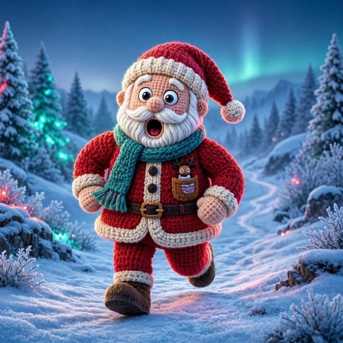 Cute Crochet Running Santa Christmas Paper