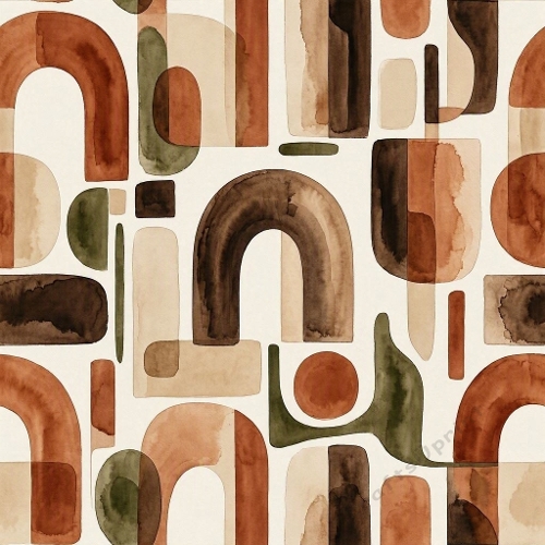 Masculine Watercolor Geometric Seamless Pattern – Terracotta, Espresso & Olive Contemporary Designer Fabric