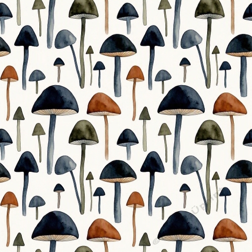 Masculine Scandinavian Watercolor Mushroom & Geometric Seamless Pattern 