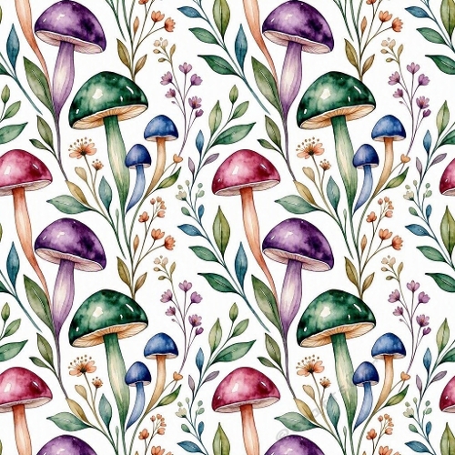 Luxury Jewel‑Toned Watercolor Mushroom & Botanical Seamless Pattern – Emerald, Amethyst, Ruby & Sapphire