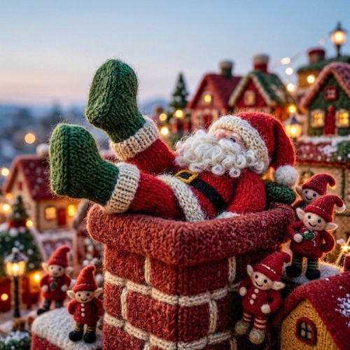 Wool Santa Chimney Stuck – Fluffy Santa, Kicking Legs & Laughing Elves 