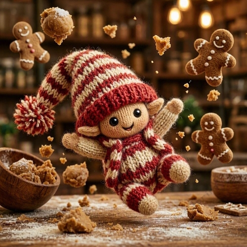 Wool Elf Cookie Explosion – Tiny Yarn Elf, Flying Dough & Festive Bakery Chaos 
