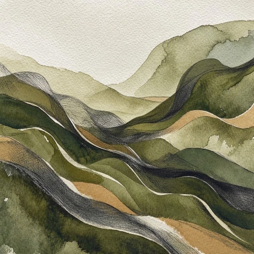Sage Green Abstract Mountain Watercolor Paper