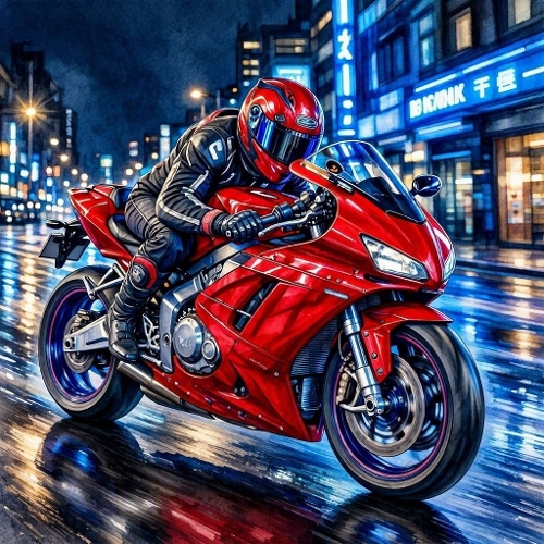 Red Motorcycle Rider Night City Paper