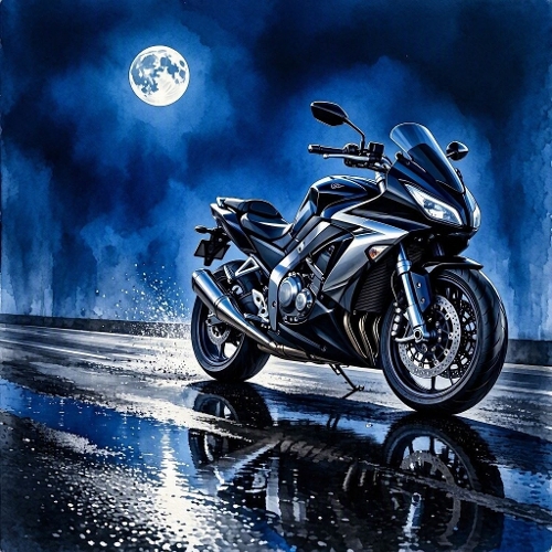 Black Motorcycle Full Moon Night Paper