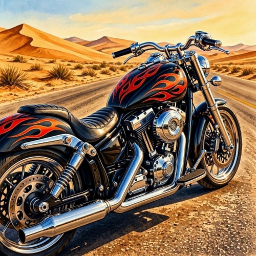 Flame Cruiser Motorcycle Desert Paper
