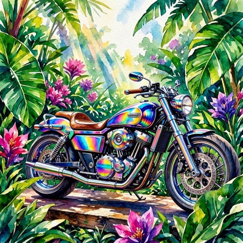Iridescent Motorcycle Jungle Paper