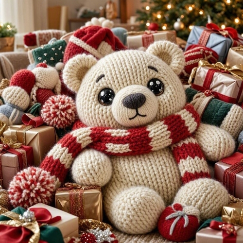 Wool Polar Bear Gift Avalanche – Chubby Yarn Bear, Plush Presents & Sparkling Eyes 