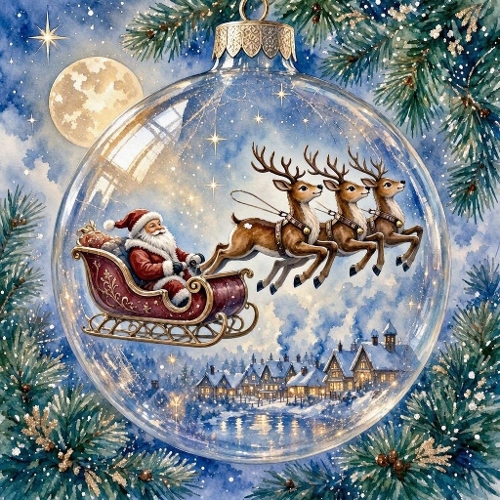Santa Sleigh Bauble Christmas Paper
