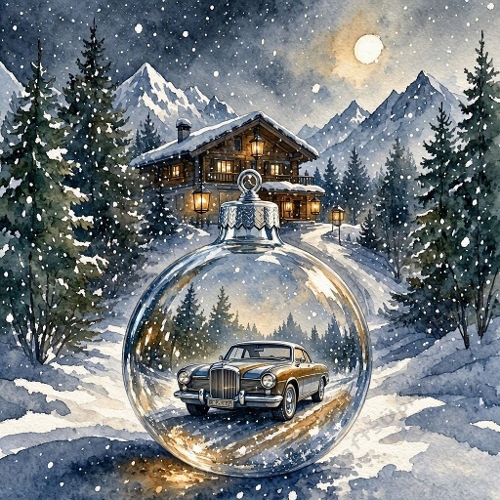 Vintage Car Bauble Winter Cabin Paper