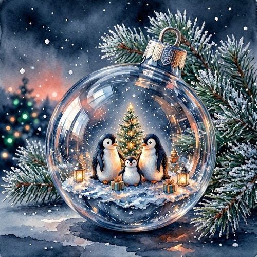 Penguin Family Bauble Christmas Paper