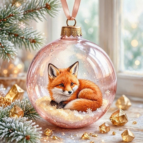 Cute Fox Bauble Pink Christmas Paper
