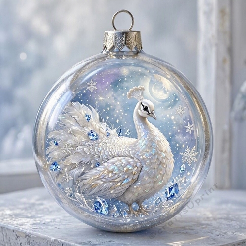 White Peacock Bauble Winter Snow Paper