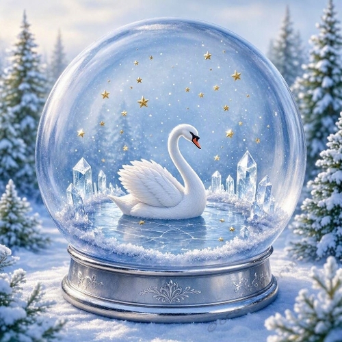 Graceful Swan Snow Globe Winter Paper