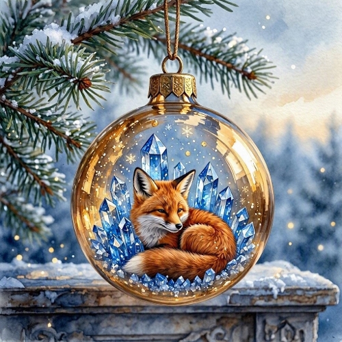 Fox Bauble Blue Crystals Christmas Paper