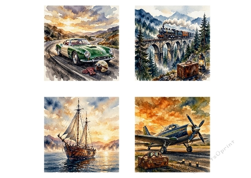 Vintage Travel Transport Craft Paper Kit