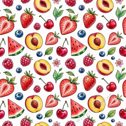 Summer Fruit Watercolor Pattern – 1024×1024 Vibrant Seasonal Design