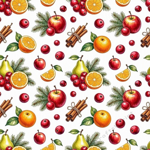 Winter Fruit & Spice Pattern – 1024×1024 Watercolor‑Style Festive Design
