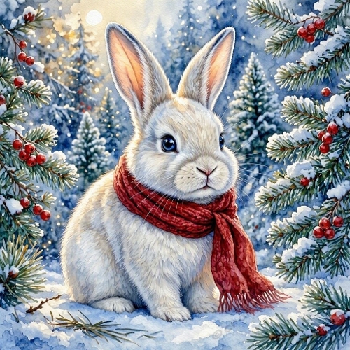 Winter Bunny in Red Scarf Craft Paper