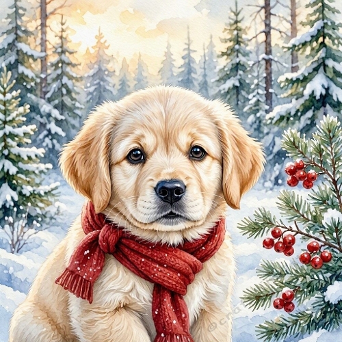 Winter Golden Retriever Puppy Craft Paper