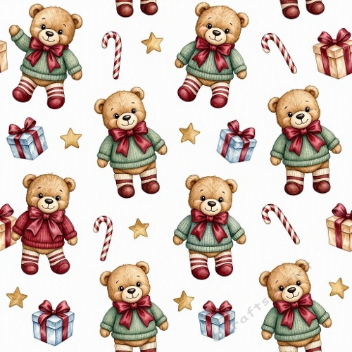Christmas Teddy Pattern – 1024×1024 Cute Festive Seamless Design