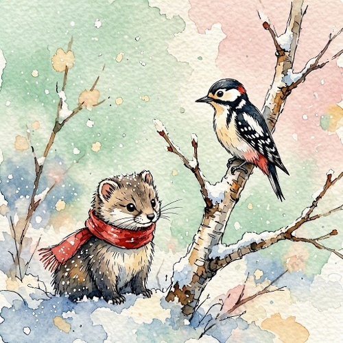 Winter Ferret and Woodpecker Craft Paper