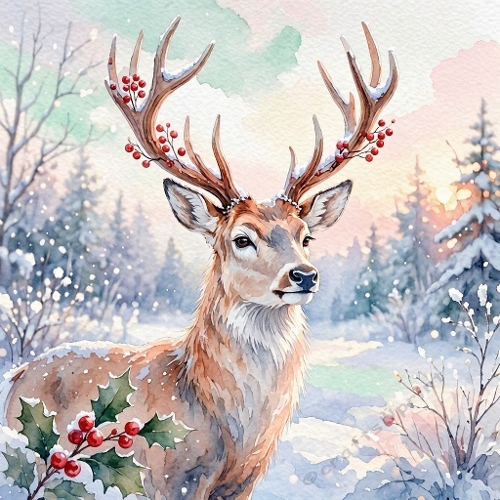 Winter Stag Red Berries Craft Paper