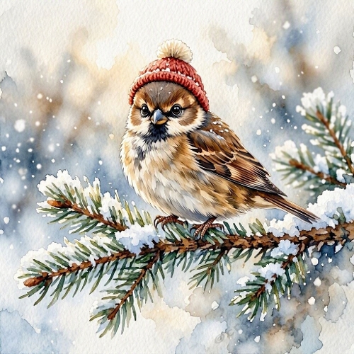 Winter Sparrow Bobble Hat Craft Paper