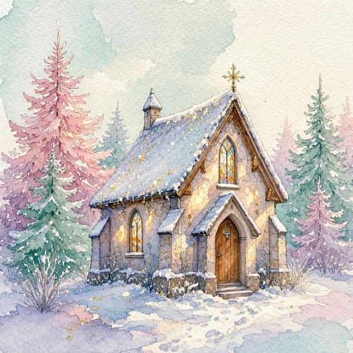 Winter Chapel Snow Scene Craft Paper