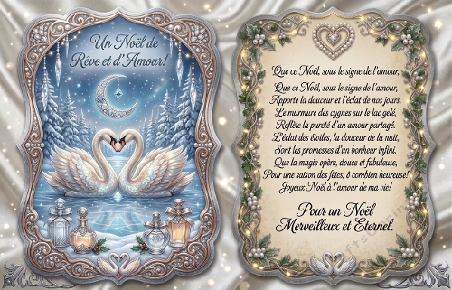 Carte de Noël Romantique aux Cygnes – Illustration Luxe  