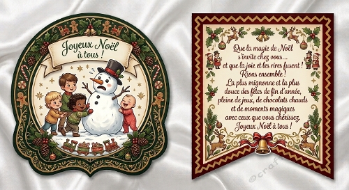 Carte de Noël Enfants & Bonhomme de Neige