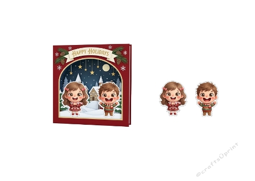 Mini 3D Holiday Card – Cute Winter Kids Scene 1024×1024