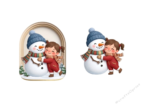 Mini 3D Winter Card – Snowman & Child Hug Illustration