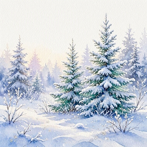 Watercolor Winter Forest – 1024×1024 Snowy Landscape Illustration