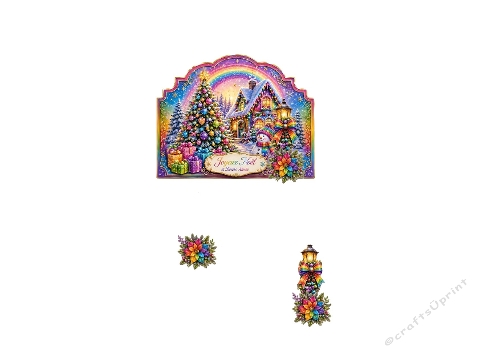 3D Christmas Card – Rainbow Holiday House & Lantern Scene  