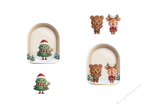 Carte 3D Noël – Sapin Magique, Ours & Renne en Scène Hivernale 