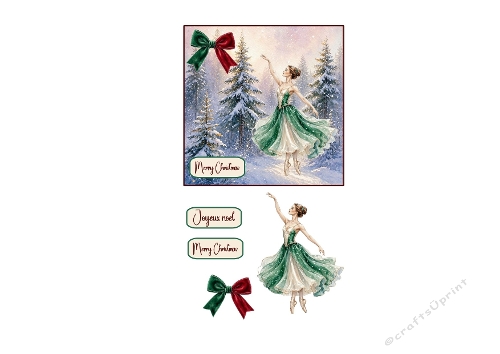 3D Christmas Card – Elegant Ballerina & Snowy Forest Scene 