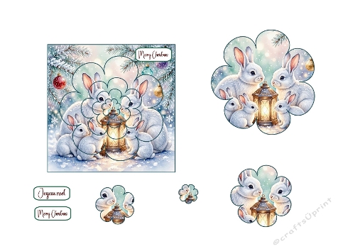 3D Christmas Card – Winter Rabbits & Lantern Floral Cutouts