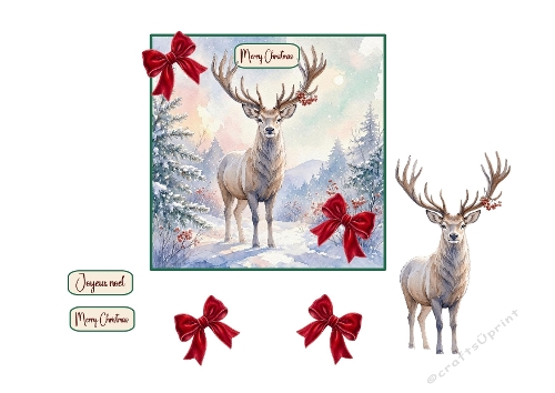 3D Christmas Card – Watercolor Deer & Snowy Forest Scene