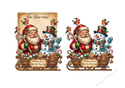 3D Christmas Card – Santa & Snowman in Festive Sleigh