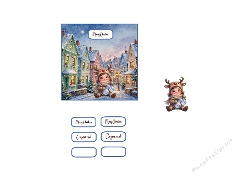 3D Christmas Card – Reindeer‑Costumed Child & Snowy Village Scene