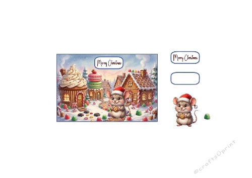 3D Christmas Card – Santa Mouse & Gingerbread Village Scene 