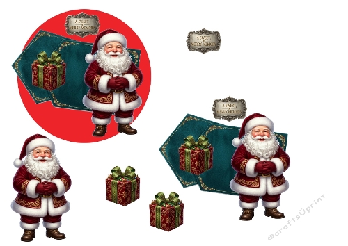3D Christmas Card – Santa Claus with Ornate Gift Boxes & A Sweet, Merry Memory Plaque 