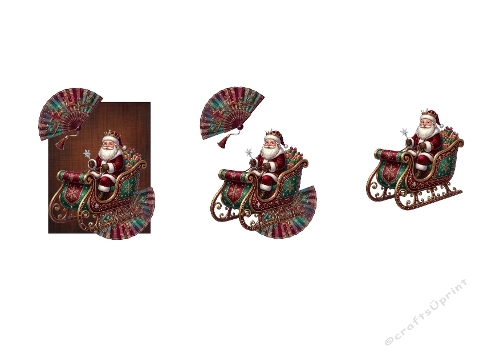 3D Christmas Card – Santa in Ornate Sleigh with Gifts (Isolated Cutout Set)