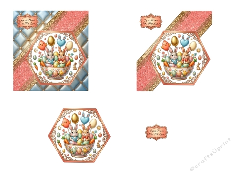 3D Easter Card – Rabbits in Egg Bowl with Balloons & Joyeuse Pâques, Mon Ptit Lapin 
