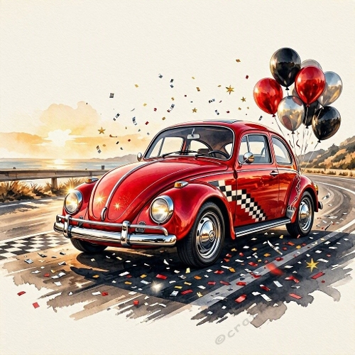 Red Beetle Car With Balloons Celebration