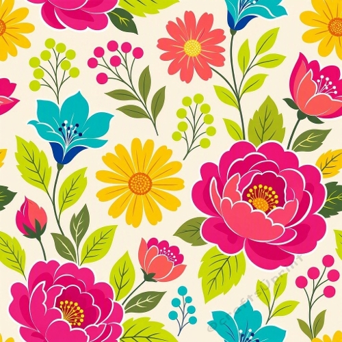 Bright Floral Seamless Pattern With Daisies Roses