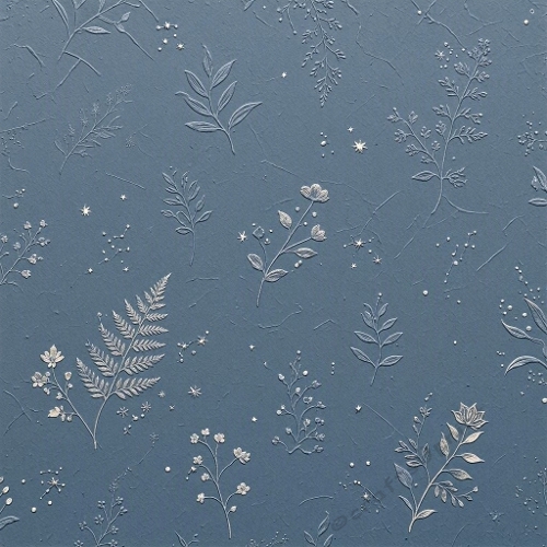 Blue Relief Botanical Pattern With Stars Texture