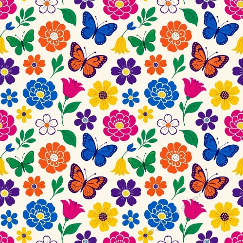 Colorful Butterfly Floral Seamless Pattern